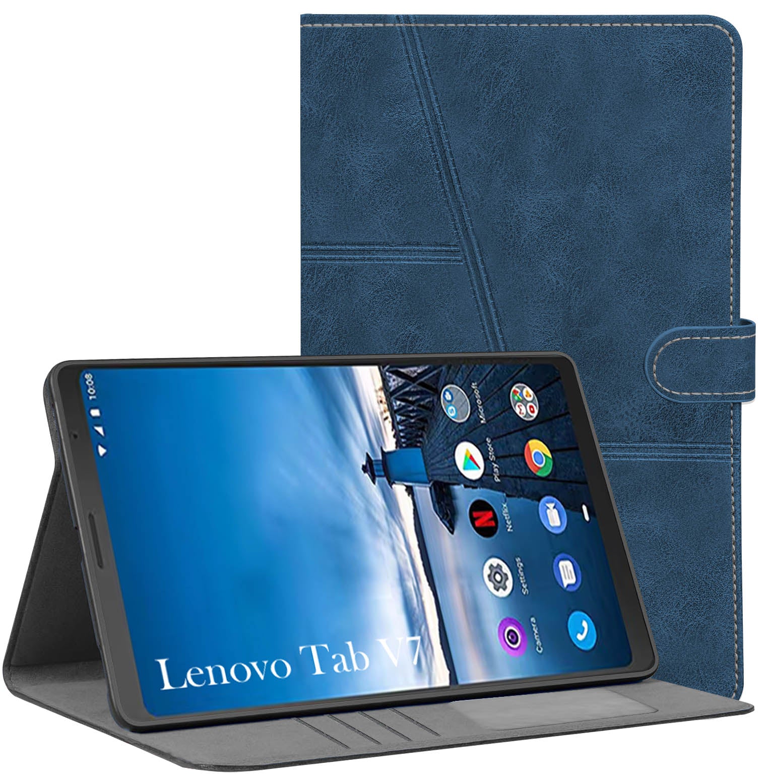 For Flip Cover Folio Case Lenovo Tab V7 (PB-6505M, PB-6505MC) 8 Inch (PU Leather | Multi-Angle Smart Stand | Card Storage Slots | Silicone Back Pouch)