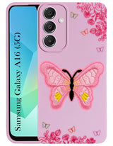 For Samsung Galaxy A16 5G Back Cover Case (Soft Butterfly Embroidery | Women Teen Girls | Camera Protection| Matte Silicone)