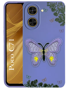For Poco C71 Back Cover (Soft Butterfly Embroidery | Women Teen Girls | Camera Protection| Matte Silicone)