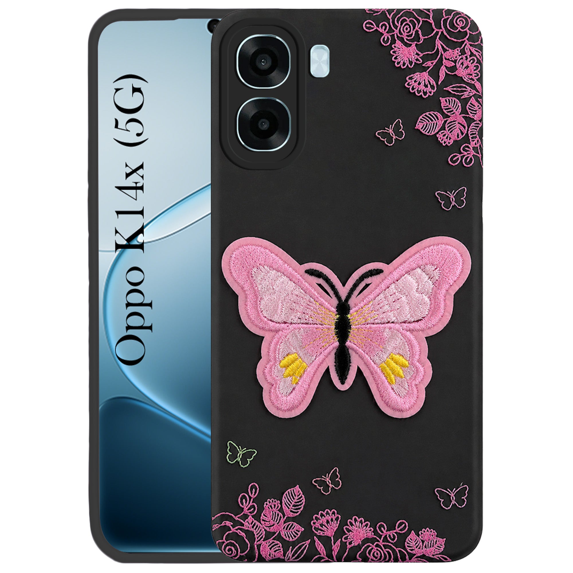 For Oppo K14x 5G Back Cover Case (Soft Butterfly Embroidery | Women Teen Girls | Camera Protection| Matte Silicone)