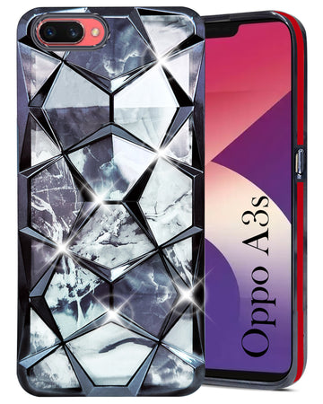 For Oppo A3s Back Cover Case (Dual Design Glitter Sparkle and Detachable Diamond Print Case | Soft and Flexible)