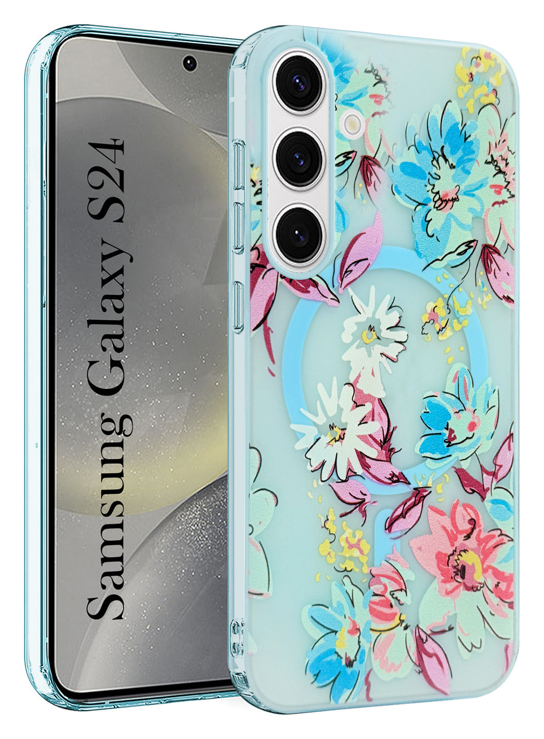 For Samsung Galaxy S24 Back Cover Case (Cute Floral Design | Flower Print for Girls | MagSafe Compatible Wireless Charging)
