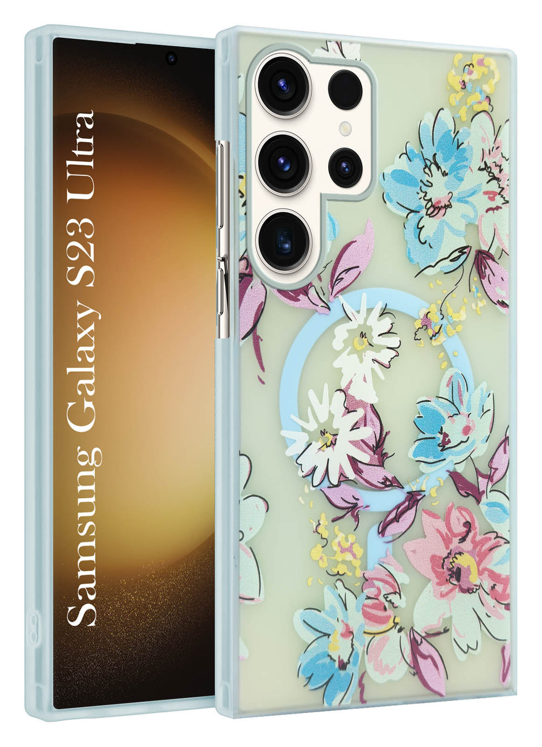 For Samsung Galaxy S23 Ultra Back Cover Case (Cute Floral Design | Flower Print for Girls | MagSafe Compatible Wireless Charging)