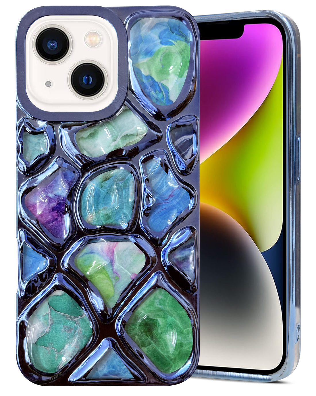 For Apple iPhone 14 Back Cover Case ( Dual Design Glitter Sparkle and Detachable Diamond Print Case | Soft and Flexible)