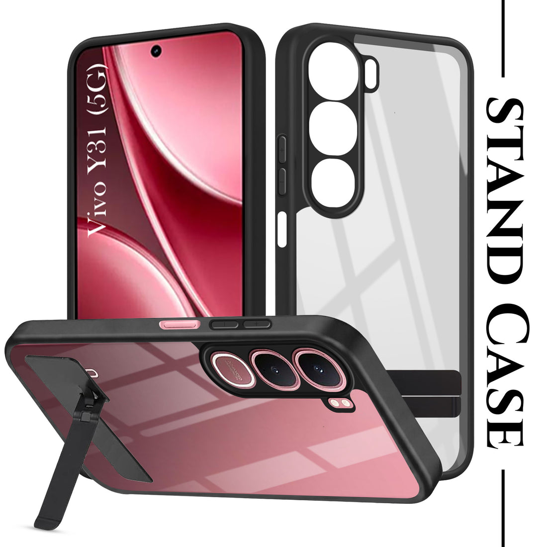 For Vivo Y31 5G Back Cover Case (Built-in Stand | Lifetime Anti Yellow | Kickstand Shockproof | Camera Protection | MagSafe Compatible)