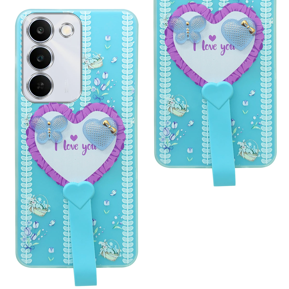 For Realme P4 Lite 5G | Narzo 100 Lite 5G Back Cover Case (3D Cute Heart Strap Holder | Camera Protection | Designer Girls Print)