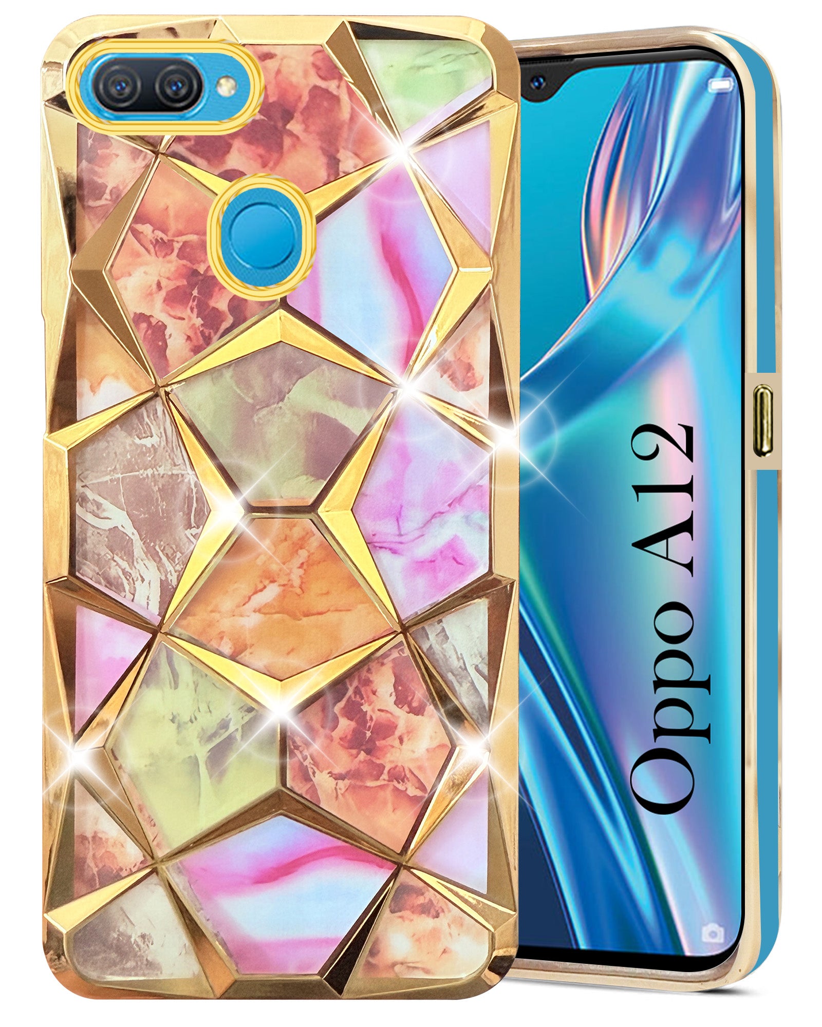 For Oppo A12 Back Cover Case (Dual Design Glitter Sparkle and Detachable Diamond Print Case | Soft and Flexible)