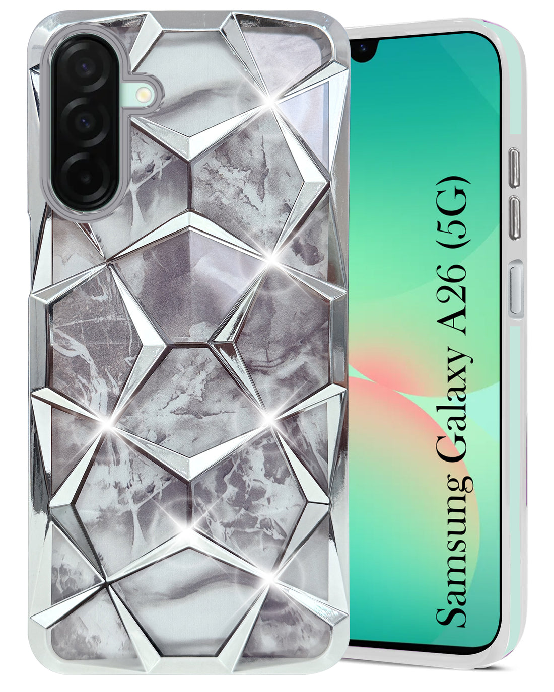 For Samsung Galaxy A26 5G Back Cover Case ( Dual Design Glitter Sparkle and Detachable Diamond Print Case | Soft and Flexible)