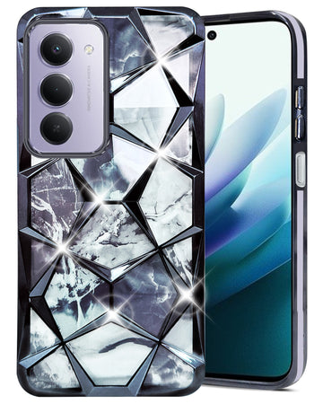 For Redmi 15 Back Cover Case 3D Silicone Compatible (Dual Design Glitter Sparkle and Detachable Diamond Print Case | Soft and Flexible)