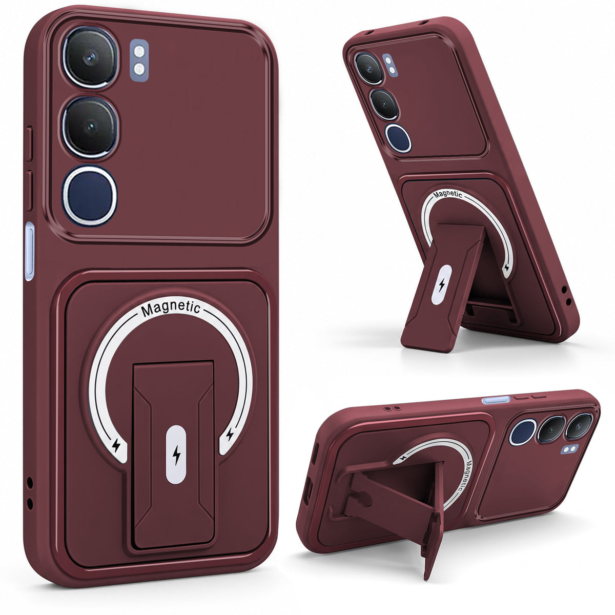 For Vivo Y29 Back Case Cover Metallic (Hybrid Armor Kickstand | MagSafe Compatible | Camera Protection Shockproof)