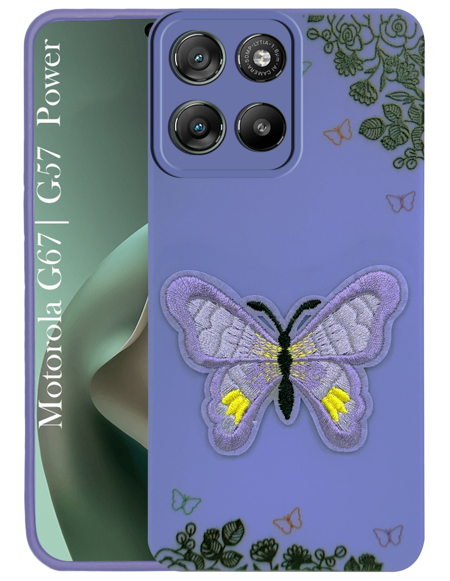 For Motorola Moto G67 Power | G57 Power Back Cover Case (Soft Butterfly Embroidery | Women Teen Girls | Camera Protection| Matte Silicone)