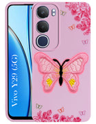 For Vivo Y29 Back Cover Case (Soft Butterfly Embroidery | Women Teen Girls | Camera Protection| Matte Silicone)