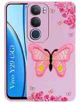 For Vivo Y29 Back Cover Case (Soft Butterfly Embroidery | Women Teen Girls | Camera Protection| Matte Silicone)