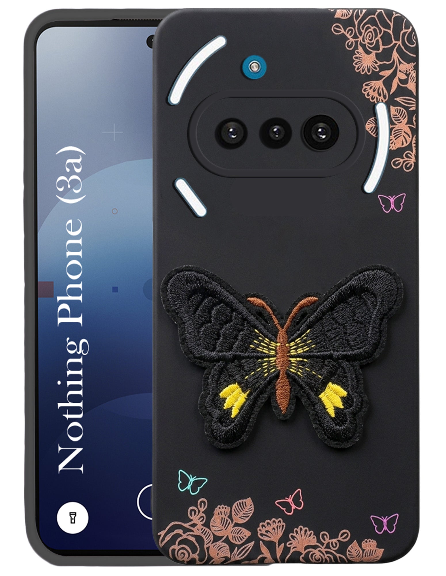 For Nothing Phone 3A Back Cover Case (Soft Butterfly Embroidery | Women Teen Girls | Camera Protection| Matte Silicone)