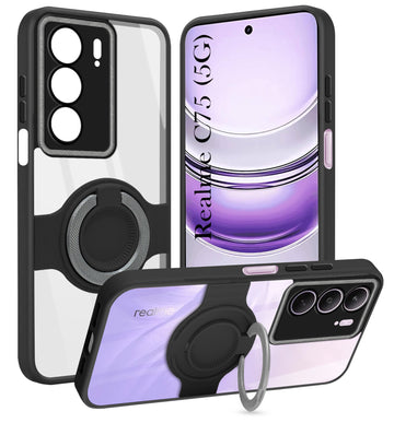 For Realme C75 5G Back Cover Case with stand (Built-in Ring Holder Kickstand | Lifetime Anti Yellow | Camera Protection)