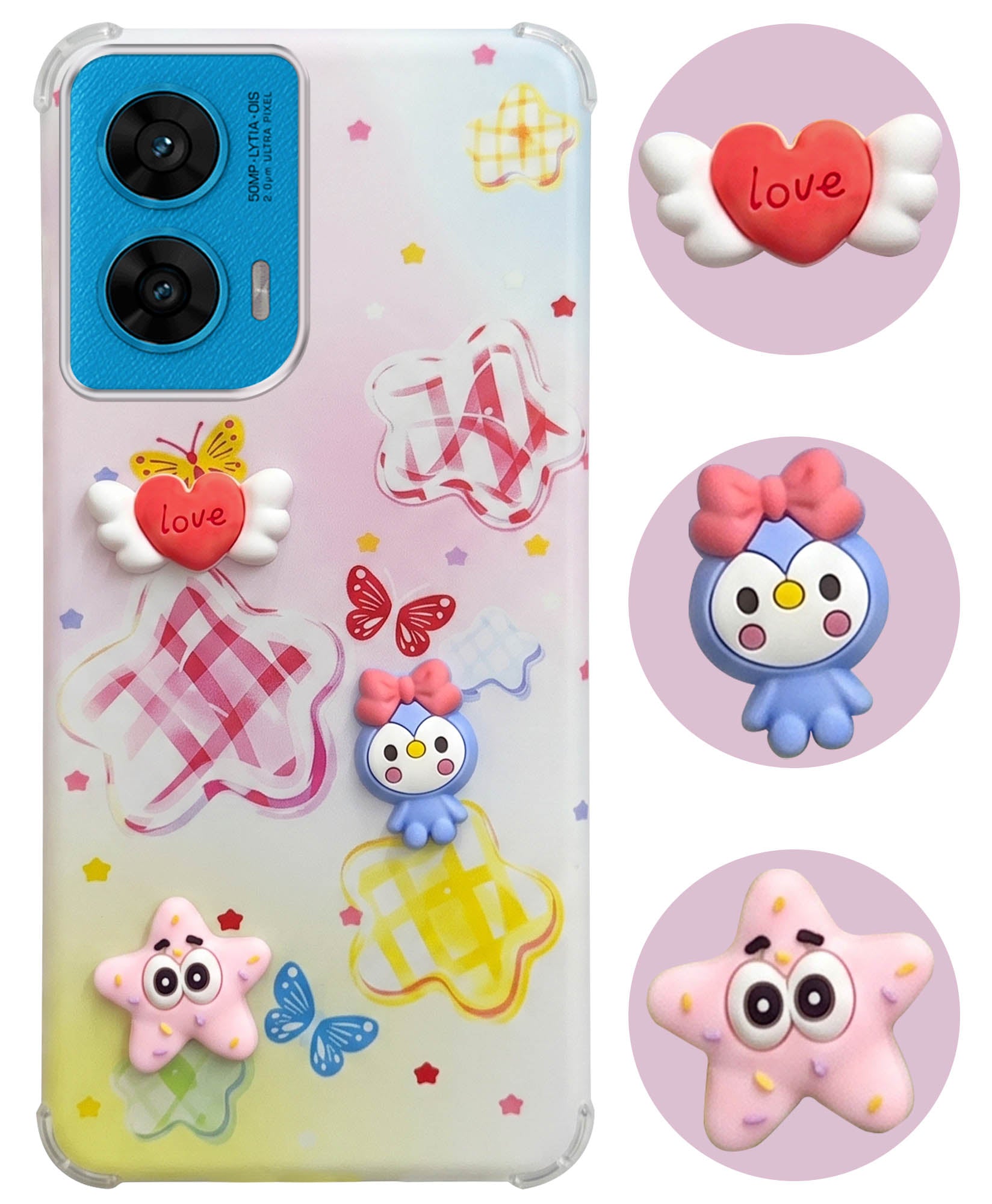 For Motorola Moto G96 Back Cover Case (3D Cute Cartoons | Hard Back Side Soft | Matte Premium Finish | HD Printing)