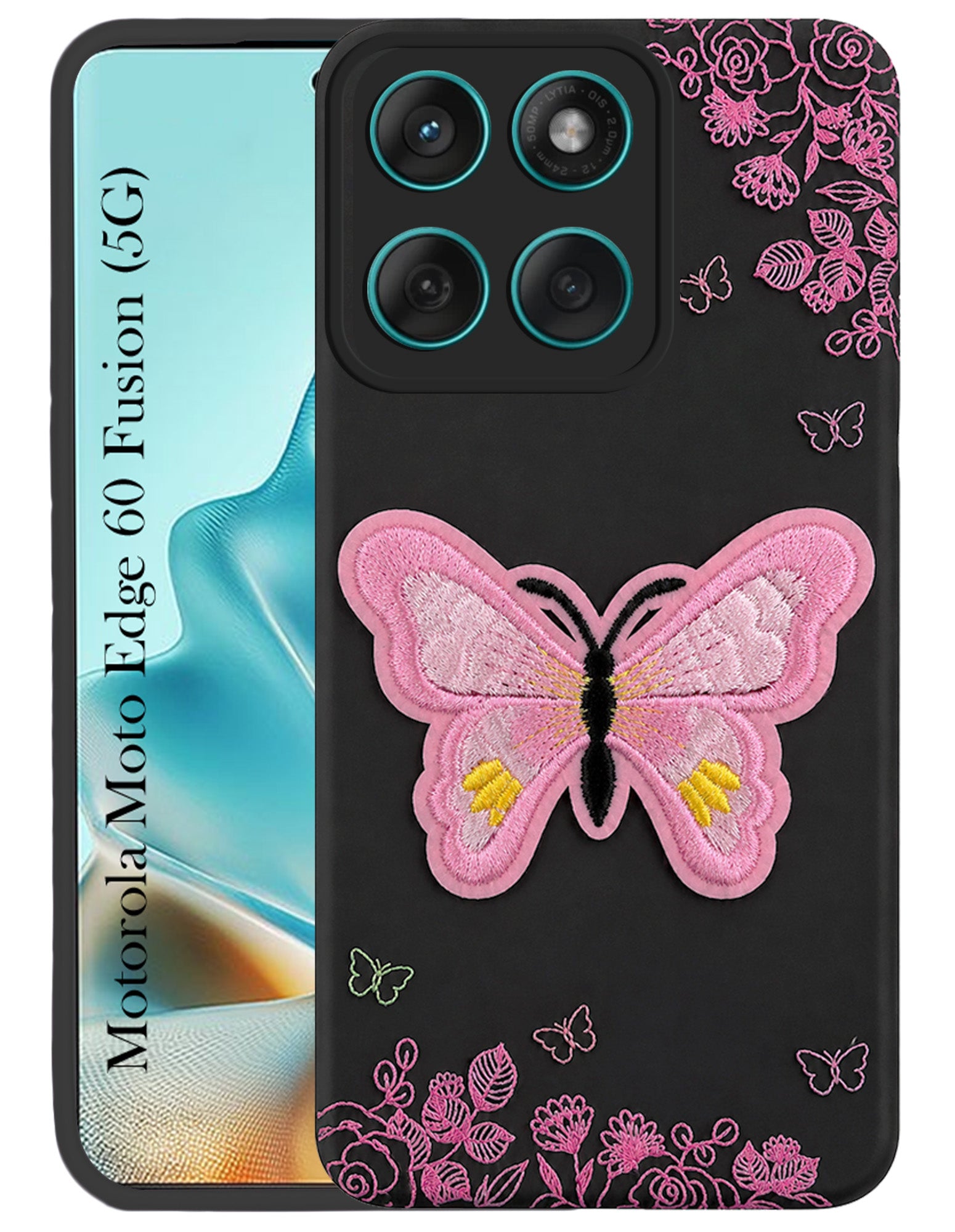 For Motorola Moto Edge 60 Fusion Back Cover Case (Soft Butterfly Embroidery | Women Teen Girls | Camera Protection| Matte Silicone)