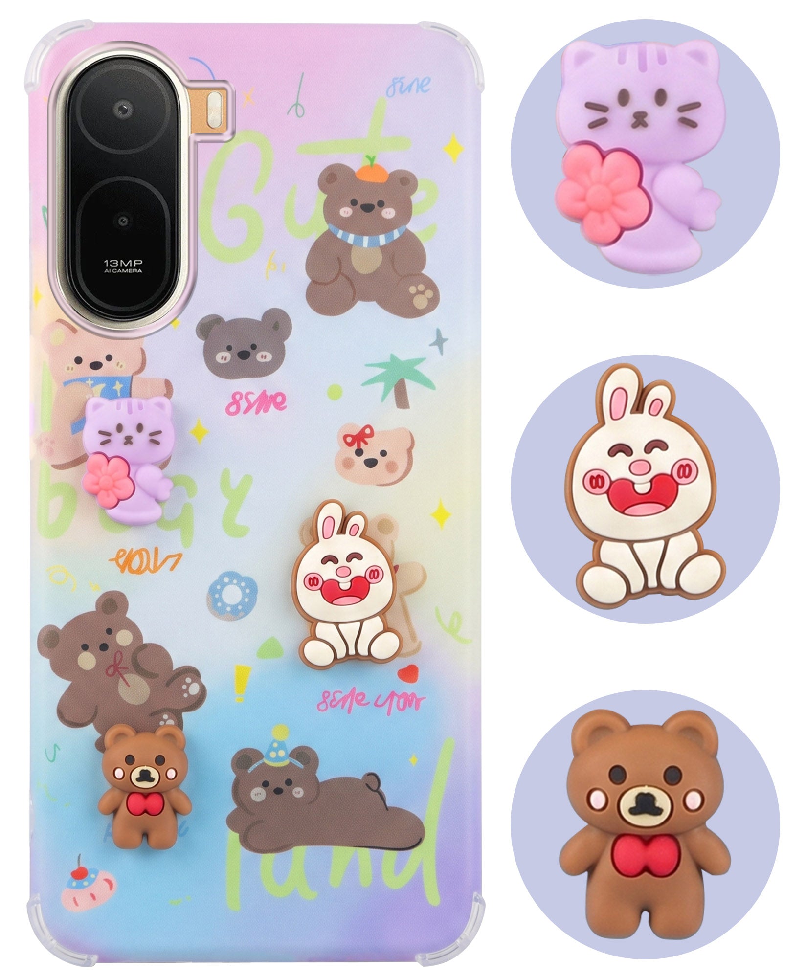 For Redmi A7 Pro 5G Back Cover Case (3D Cute Cartoons | Hard Back Side Soft | Matte Premium Finish | HD Printing)