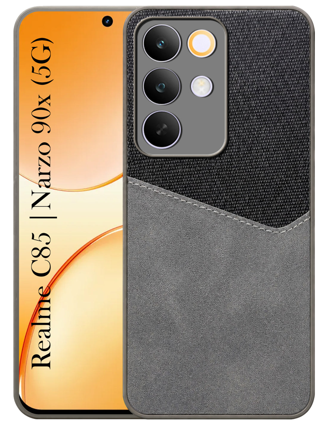 For Realme C85 5G | Realme Narzo 90x Back Cover Case (Dual PU Leather Stitch | Professional Minimalist | Soft and Flexible)