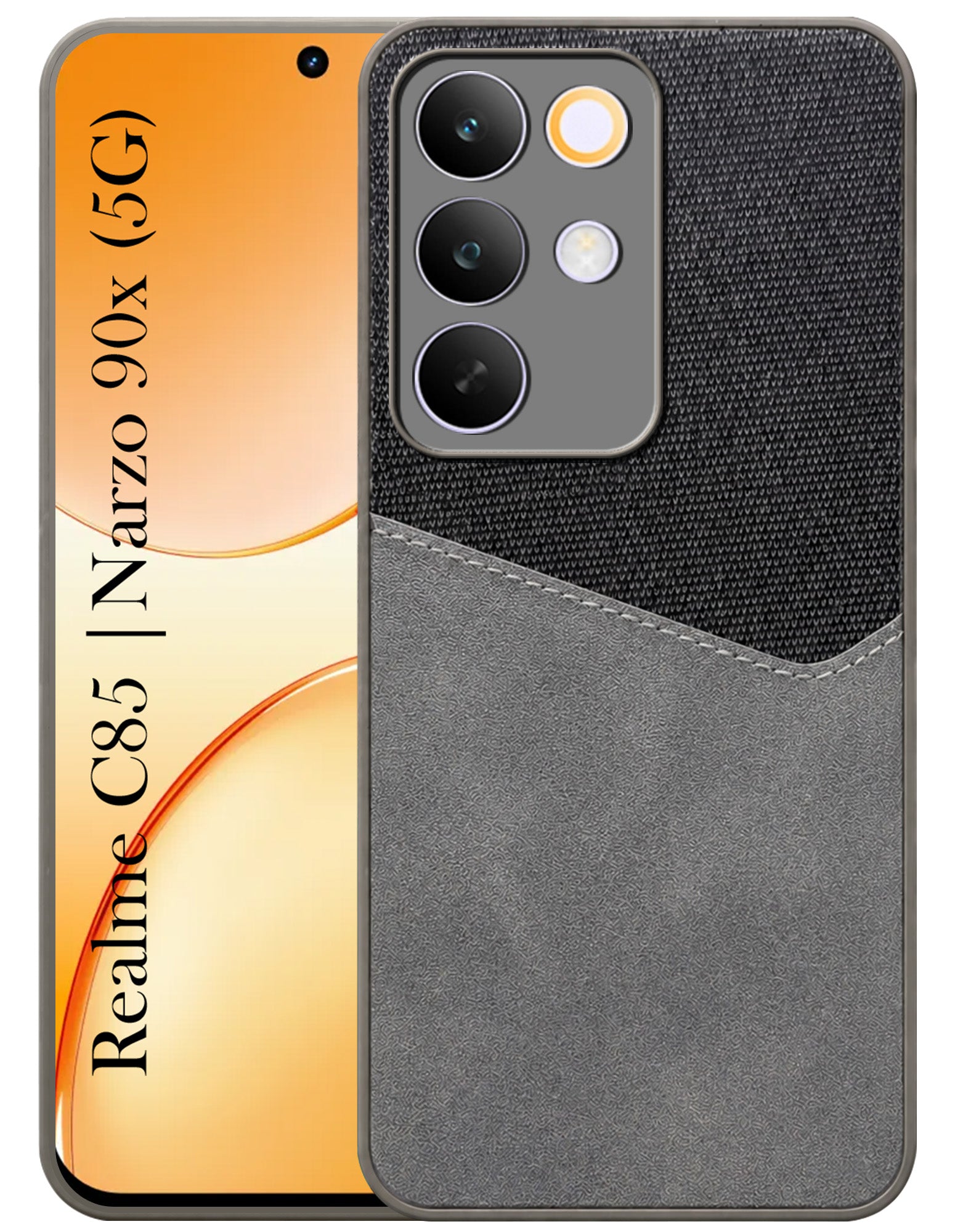 For Realme C85 5G | Realme Narzo 90x Back Cover Case (Dual PU Leather Stitch | Professional Minimalist | Soft and Flexible)
