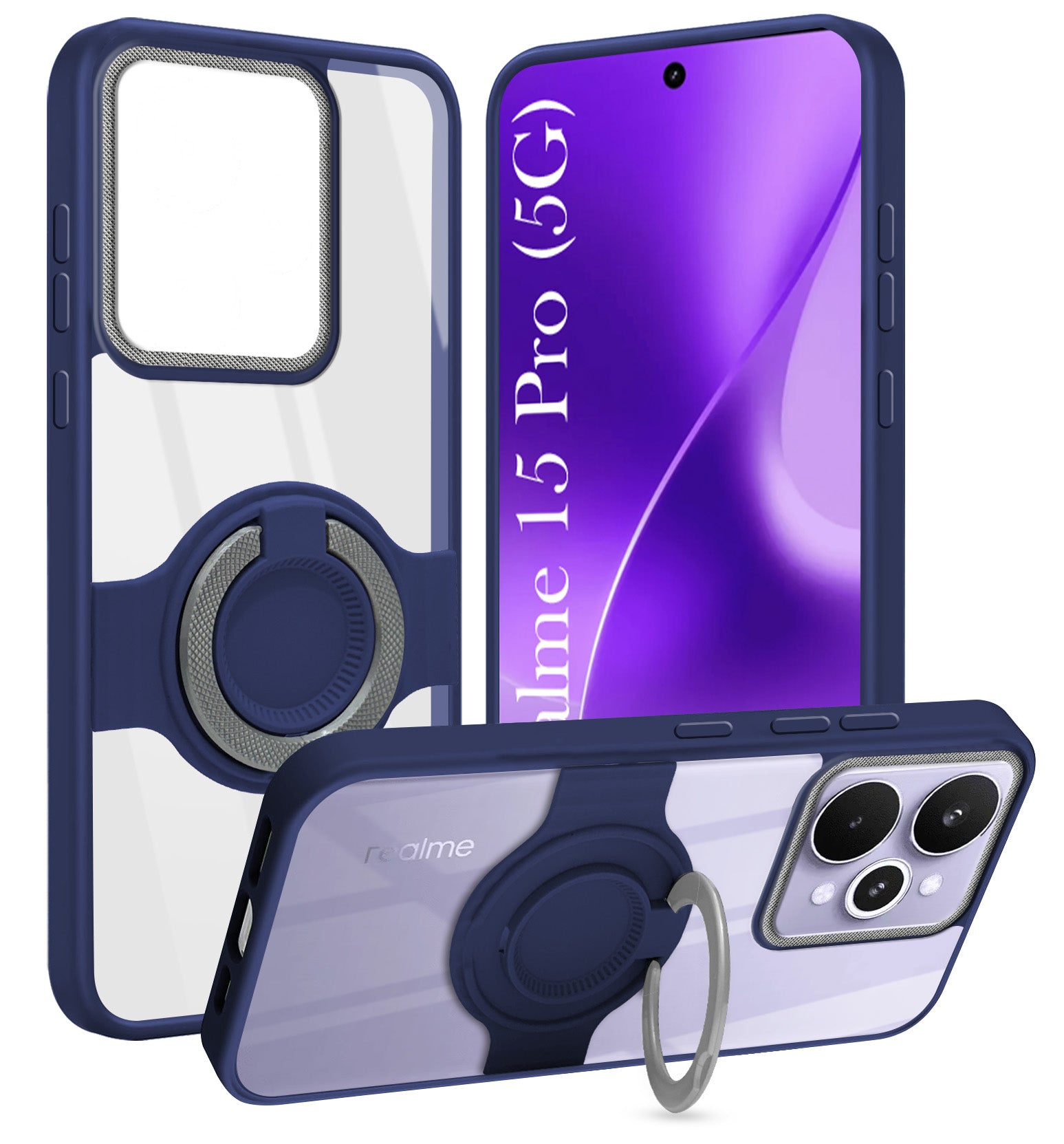 For Realme 15 Pro Back Cover Case with stand (Built-in Ring Holder Kickstand | Lifetime Anti Yellow | Camera Protection)