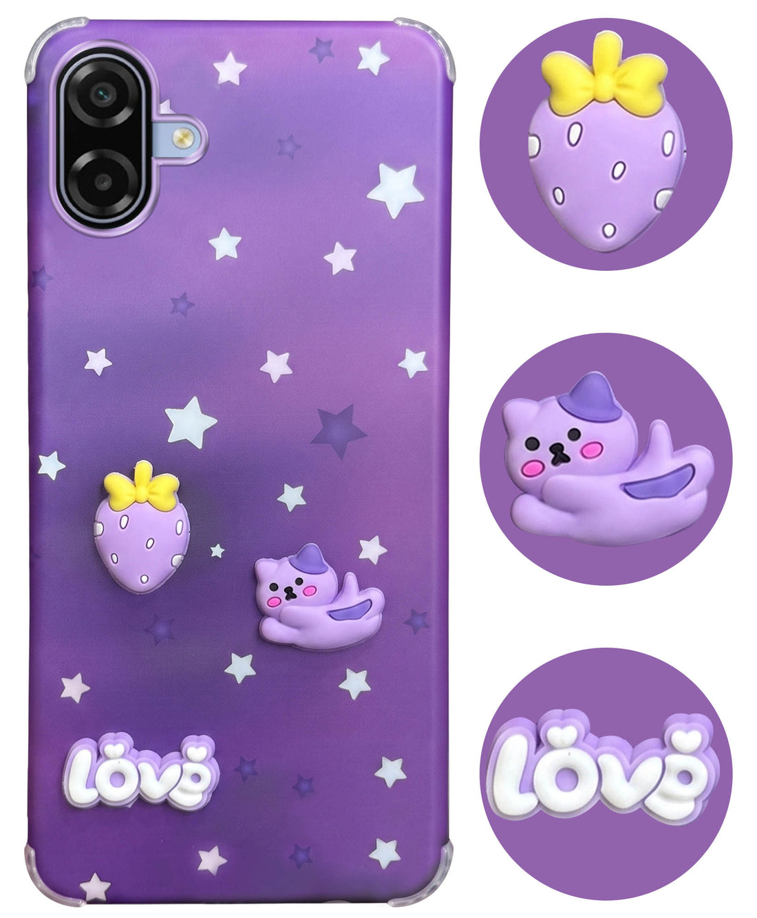 For Samsung Galaxy M17e Back Cover Case (3D Cute Cartoons | Hard Back Side Soft | Matte Premium Finish | HD Printing)