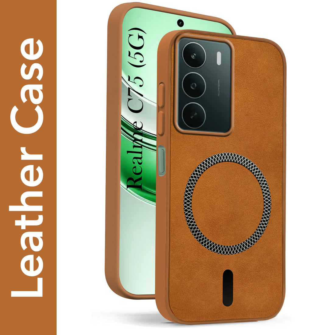 For Realme C75 5G Back Cover Case Leather Finish (MagSafe Compatible Wireless Charging | Soft Touch | Camera Bump Protection)