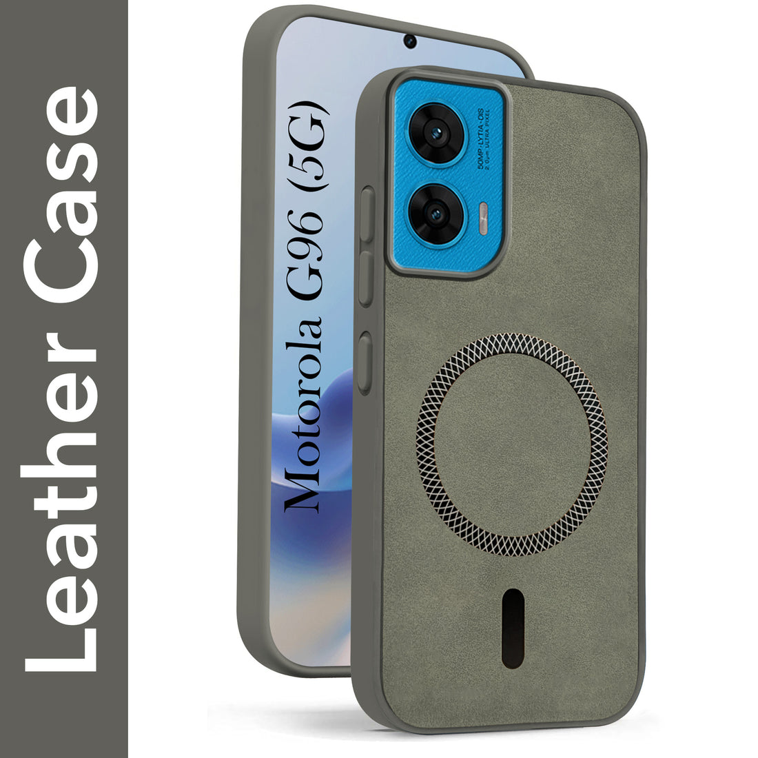 For Motorola Moto G96 Back Cover Case Leather Finish (MagSafe Compatible Wireless Charging | Soft Touch | Camera Bump Protection)