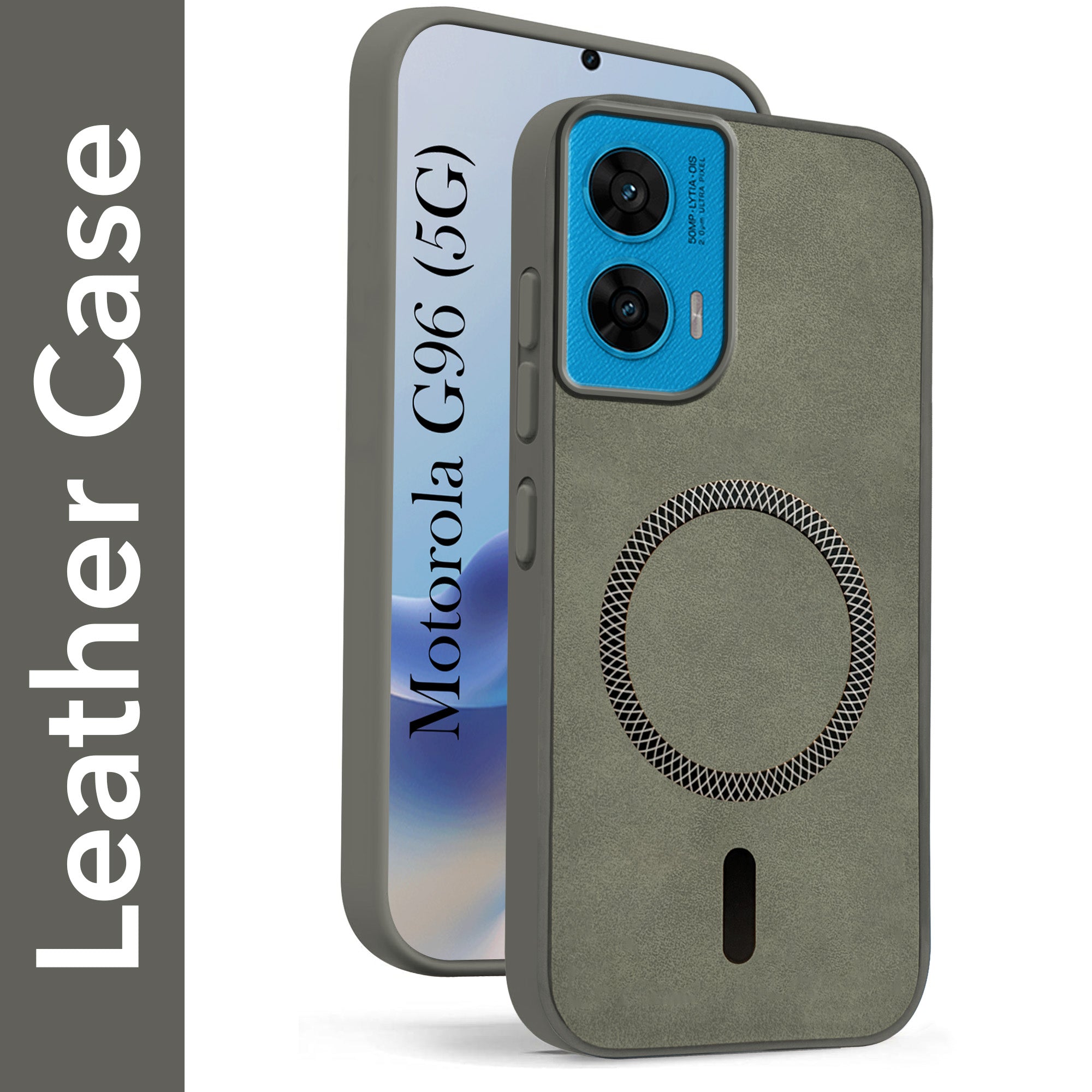 For Motorola Moto G96 Back Cover Case Leather Finish (MagSafe Compatible Wireless Charging | Soft Touch | Camera Bump Protection)