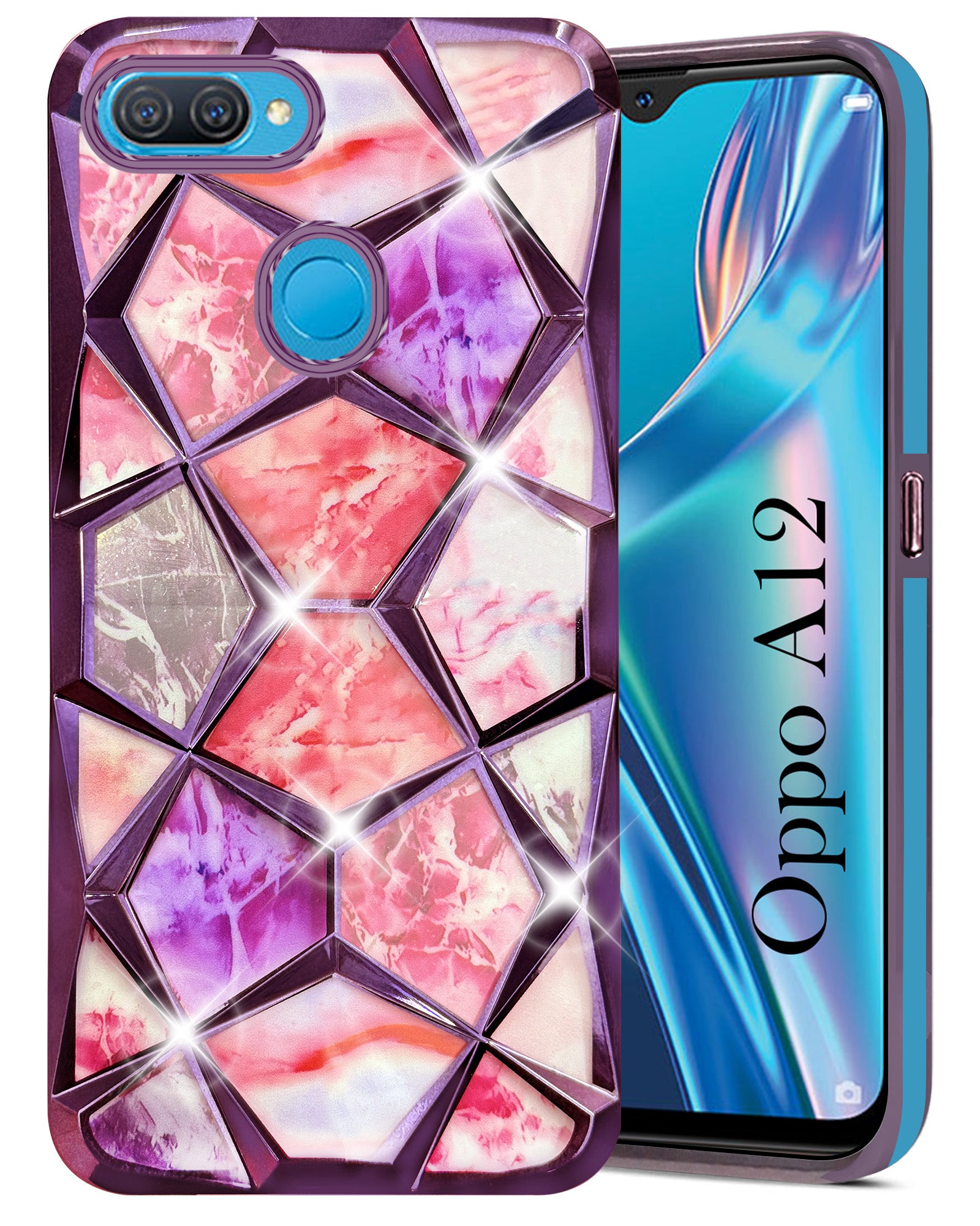 For Oppo A12 Back Cover Case (Dual Design Glitter Sparkle and Detachable Diamond Print Case | Soft and Flexible)