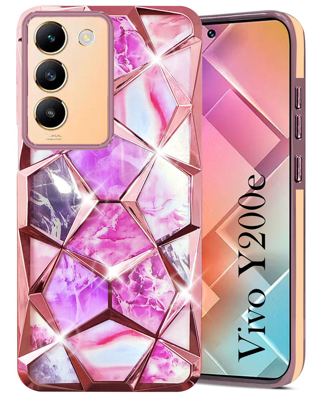 For Vivo Y200e Back Cover Case (Dual Design Glitter Sparkle and Detachable Diamond Print Case | Soft and Flexible)