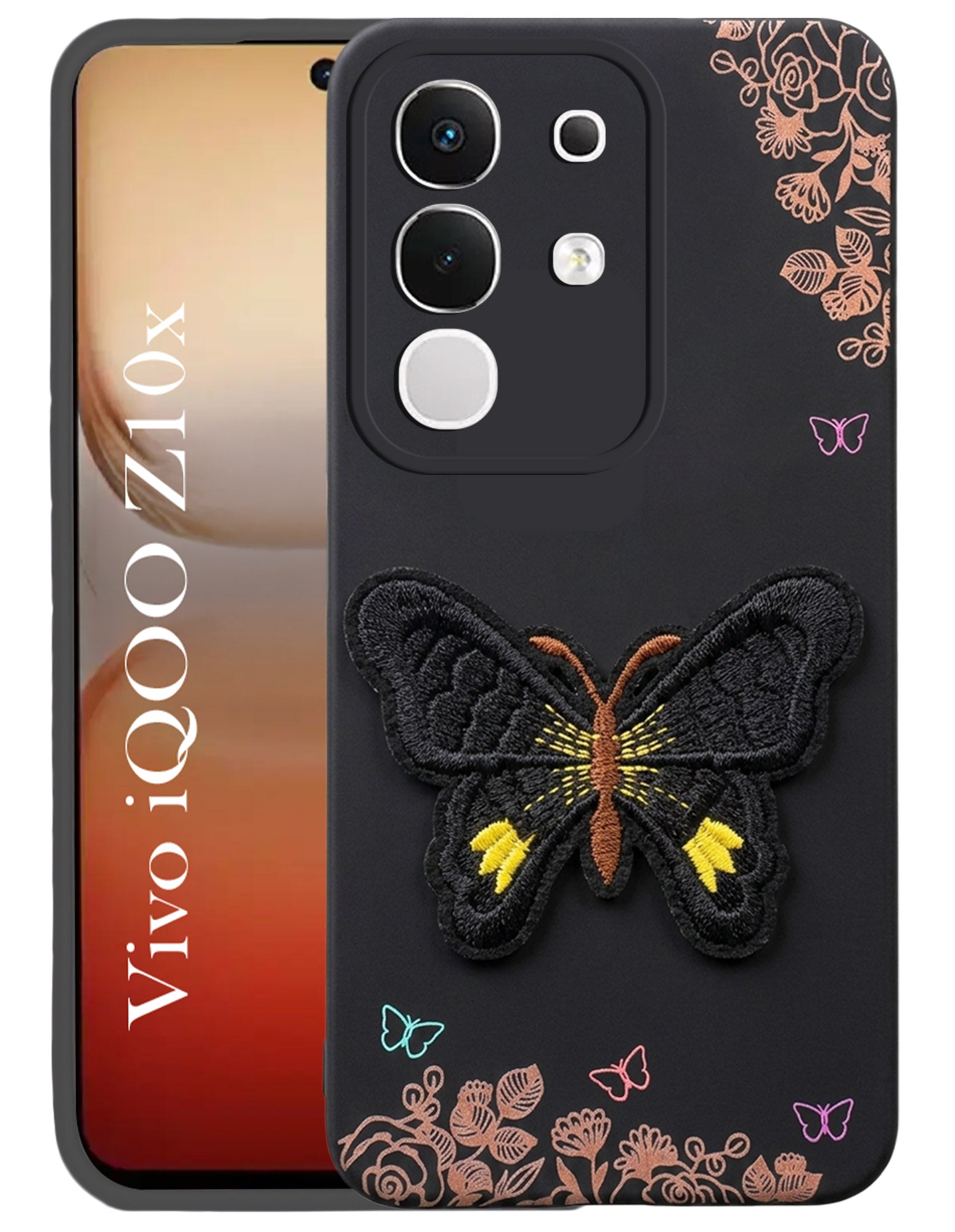 For Vivo iQOO Z10x Back Cover Case (Soft Butterfly Embroidery | Women Teen Girls | Camera Protection| Matte Silicone)