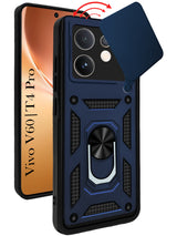 For Vivo V60 | Vivo T4 Pro Back Cover Case (Sliding Shutter Camera Protection | Polycarbonate |Ring Holder Kickstand)