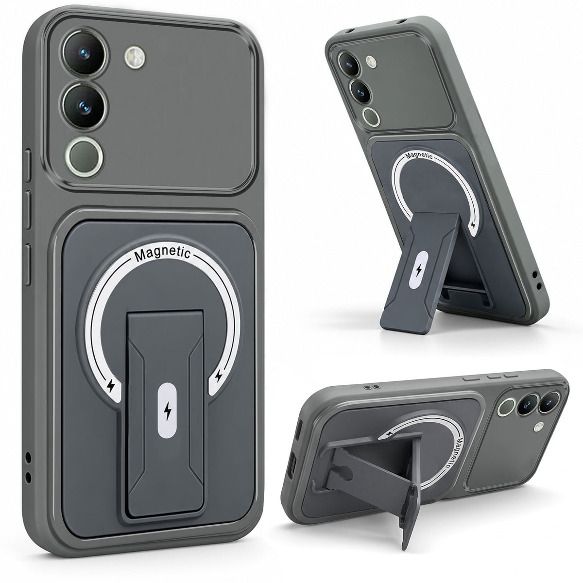 For Vivo Y200 Back Case Cover Metallic (Hybrid Armor Kickstand | MagSafe Compatible | Camera Protection Shockproof)