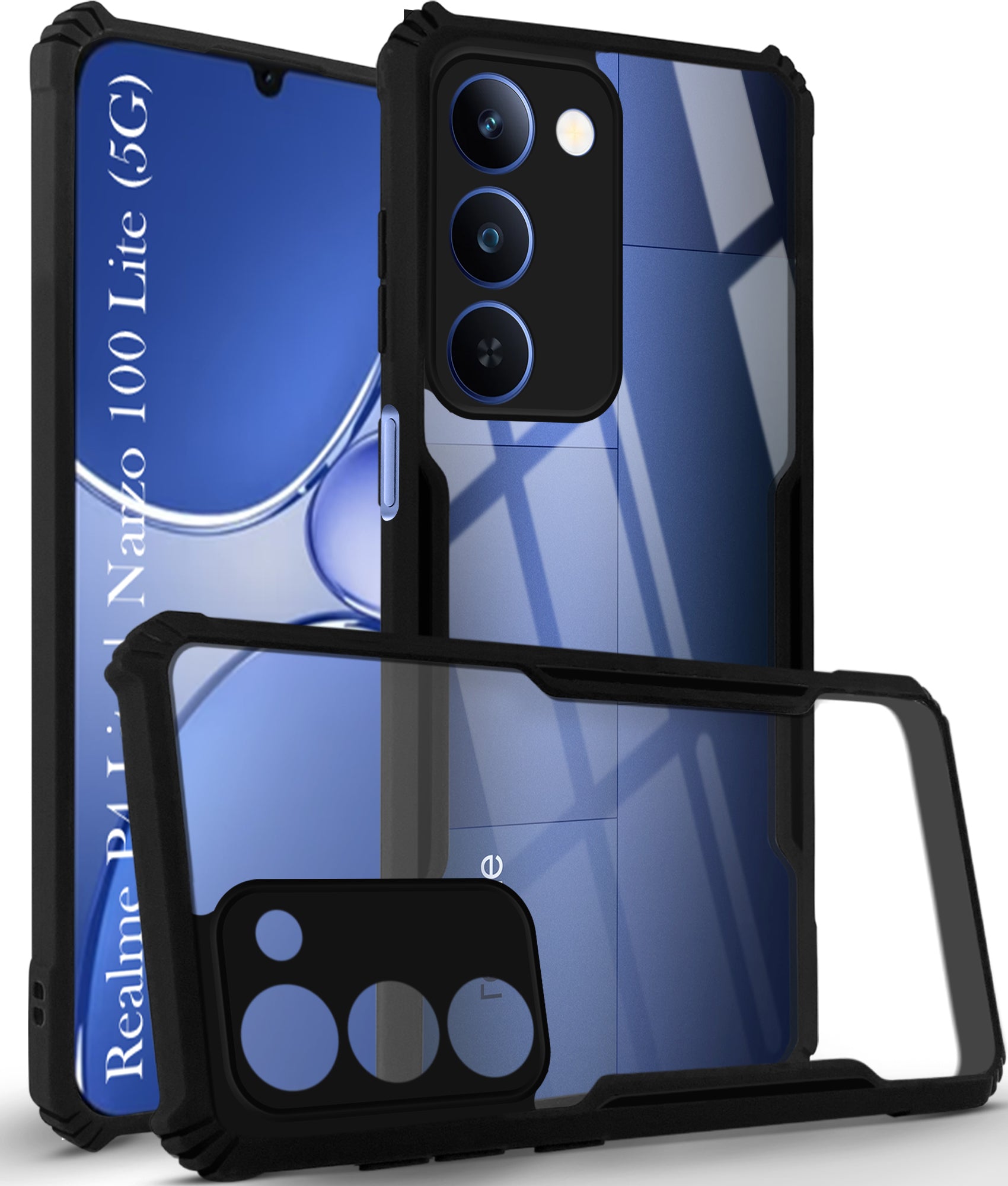 For Realme P4 Lite 5G | Realme Narzo 100 Lite 5G Back Cover Case Hybrid (Shockproof with Polycarbonate Clear Panel | Professional Black)