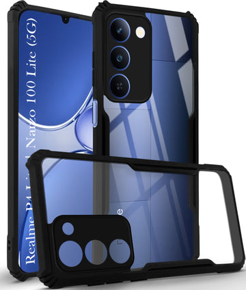For Realme P4 Lite 5G | Realme Narzo 100 Lite 5G Back Cover Case Hybrid (Shockproof with Polycarbonate Clear Panel | Professional Black)