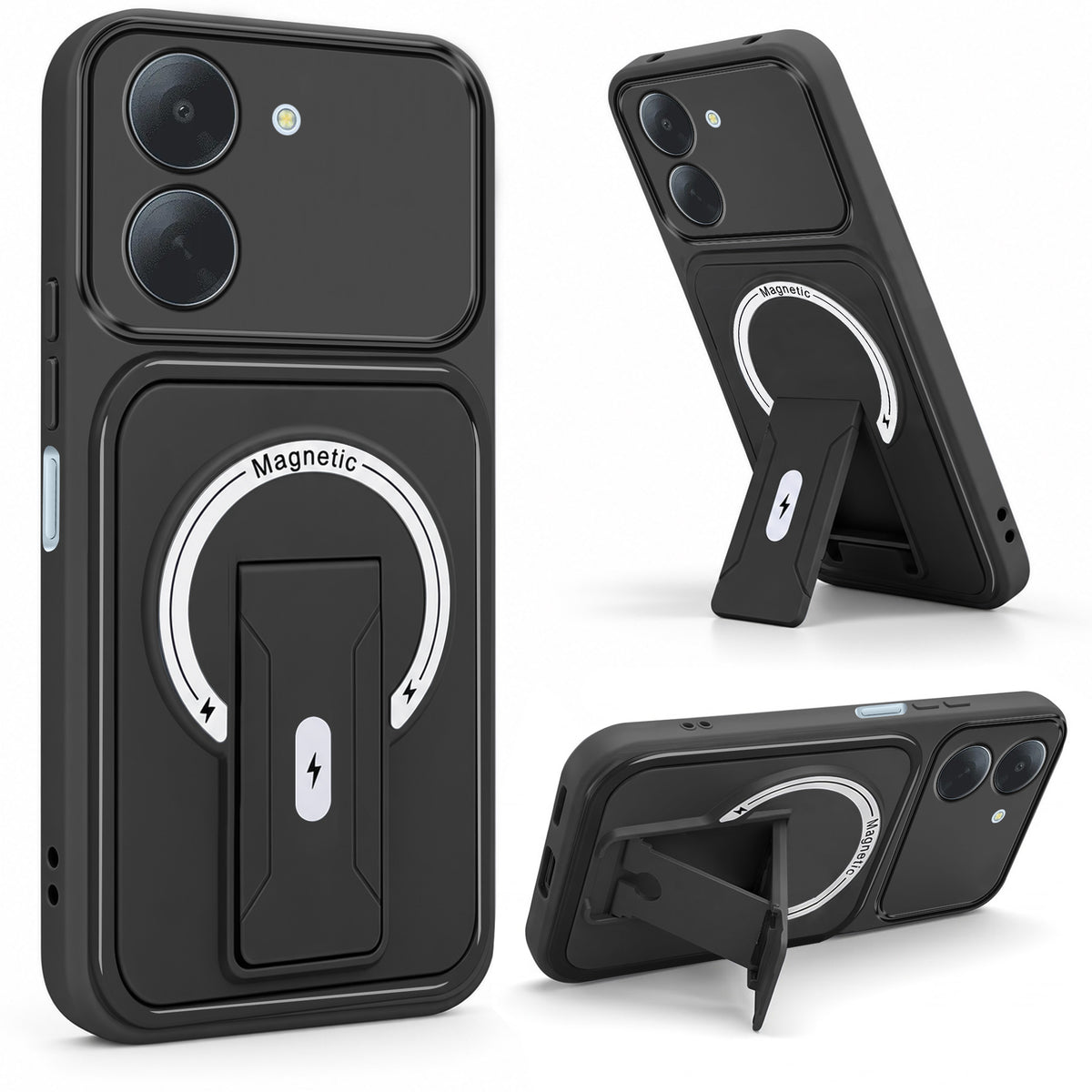 For Redmi A7 4G Back Case Cover Metallic (Hybrid Armor Kickstand | MagSafe Compatible | Camera Protection Shockproof)