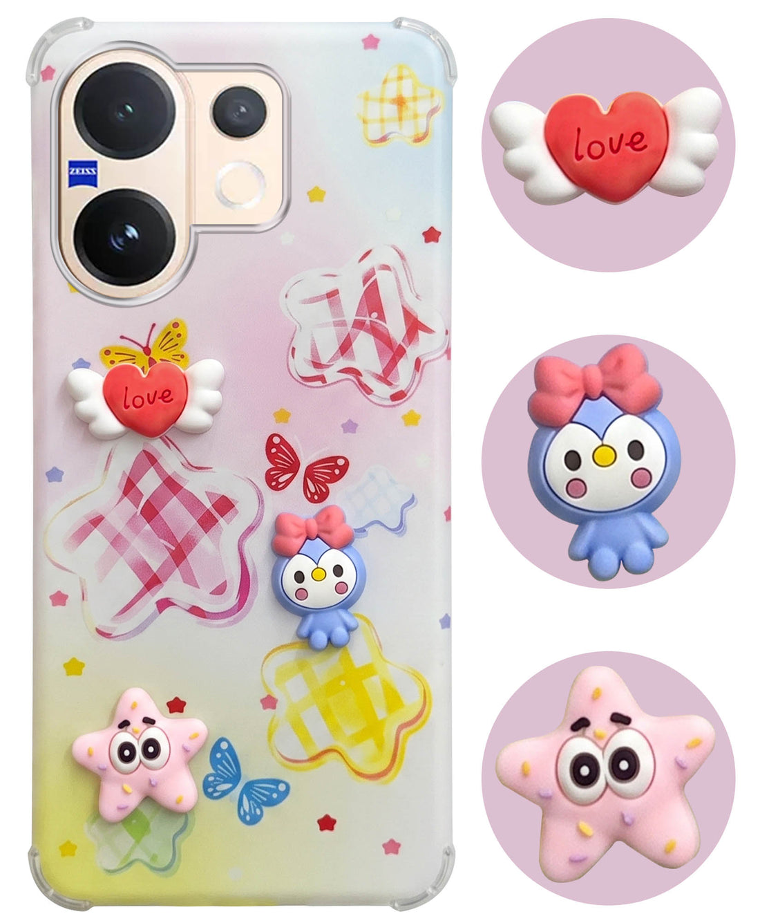 For Vivo V60 | Vivo T4 Pro Back Cover Case (3D Cute Cartoons | Hard Back Side Soft | Matte Premium Finish | HD Printing)