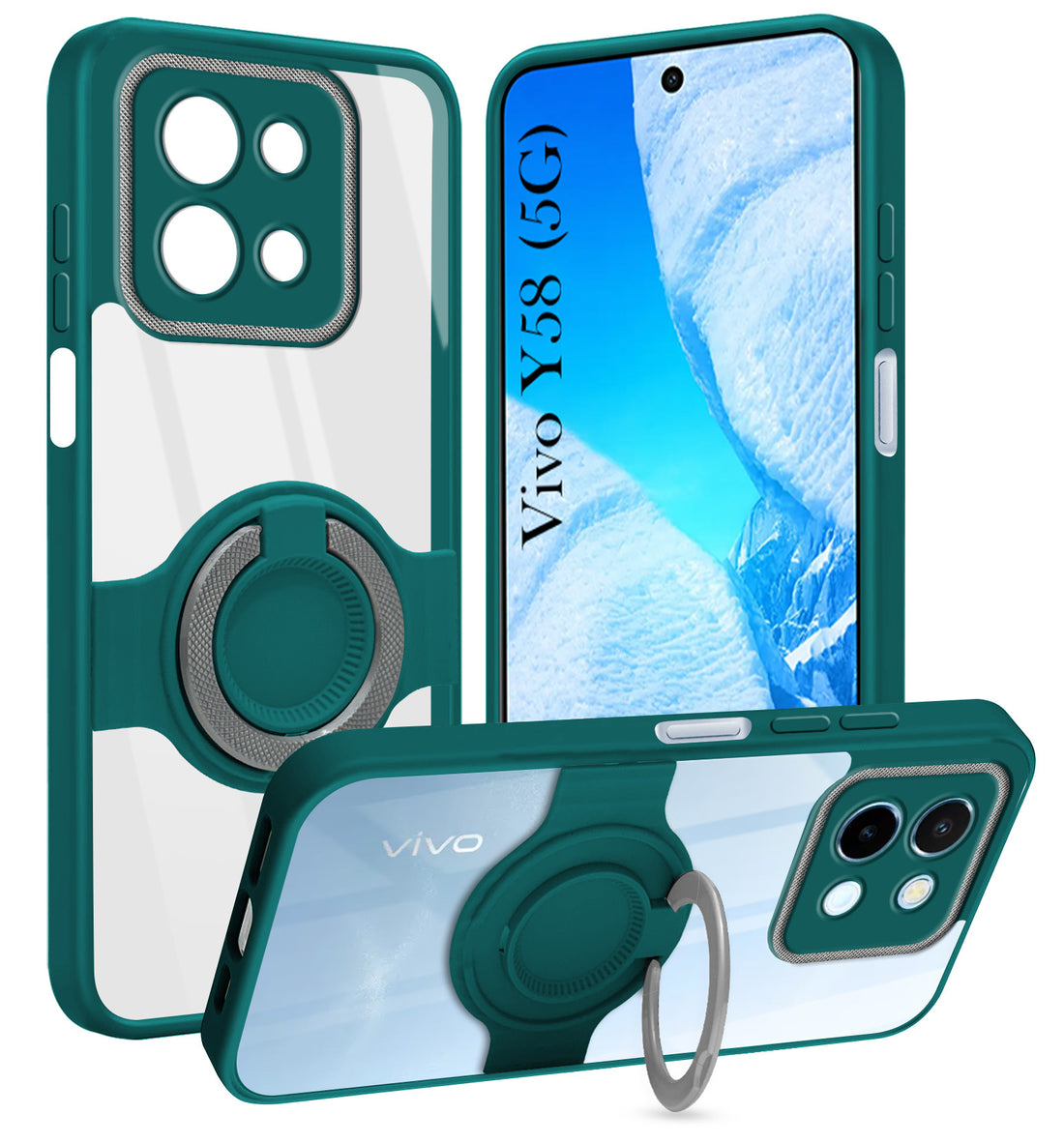 For Vivo Y58 5G Back Cover Case with stand (Built-in Ring Holder Kickstand | Lifetime Anti Yellow | Camera Protection)