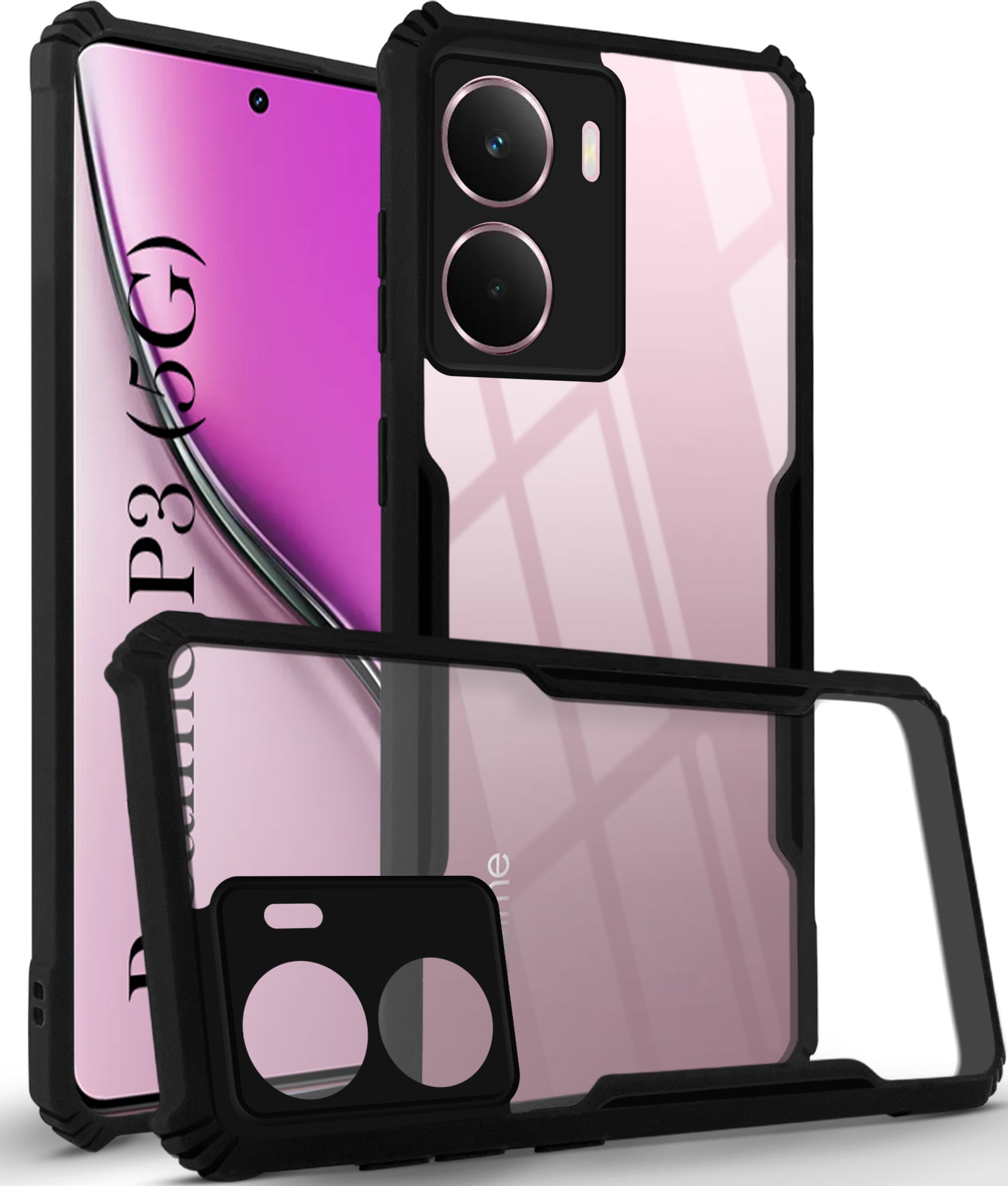 For Realme P3 Back Cover Case (Ultimate Shockproof Bumpers | Anti Yellow | Rugged Armor | Hybrid PC | Black )