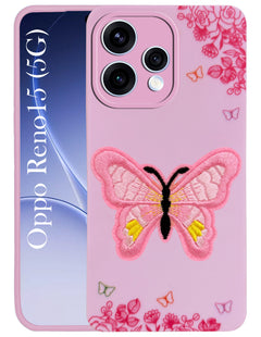 For Oppo Reno15 5G | Oppo Reno 15 5G Back Cover Case (Soft Butterfly Embroidery | Women Teen Girls | Camera Protection| Matte Silicone)