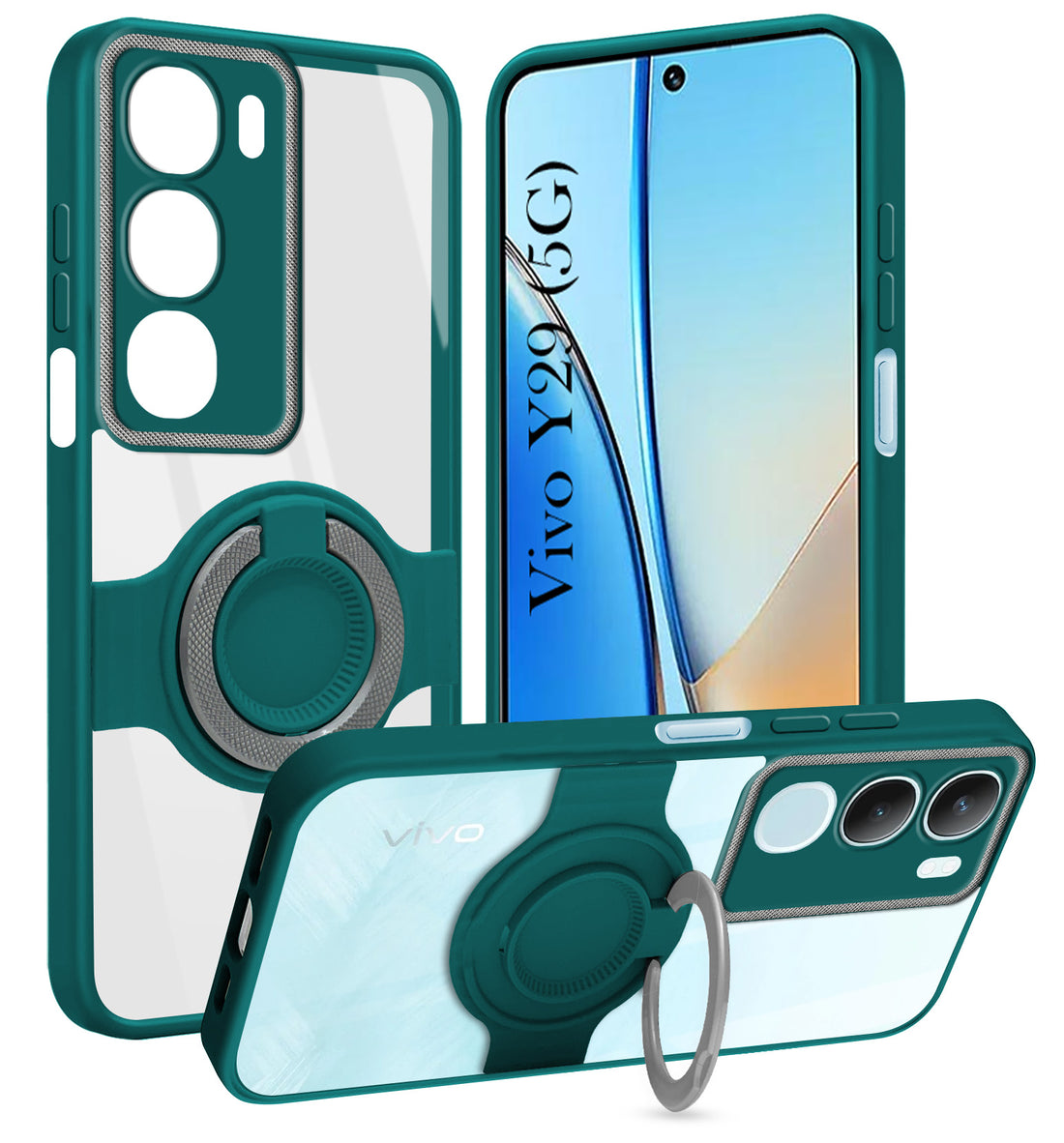 For Vivo Y29 Back Cover Case with stand (Built-in Ring Holder Kickstand | Lifetime Anti Yellow | Camera Protection)