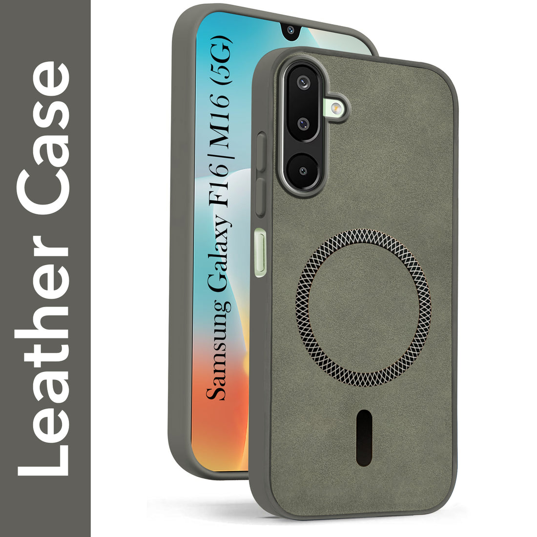 For Samsung Galaxy M16 5G | Samsung Galaxy F16 5G Back Cover Case Leather Finish (MagSafe Compatible Wireless Charging | Soft Touch | Camera Bump Protection)