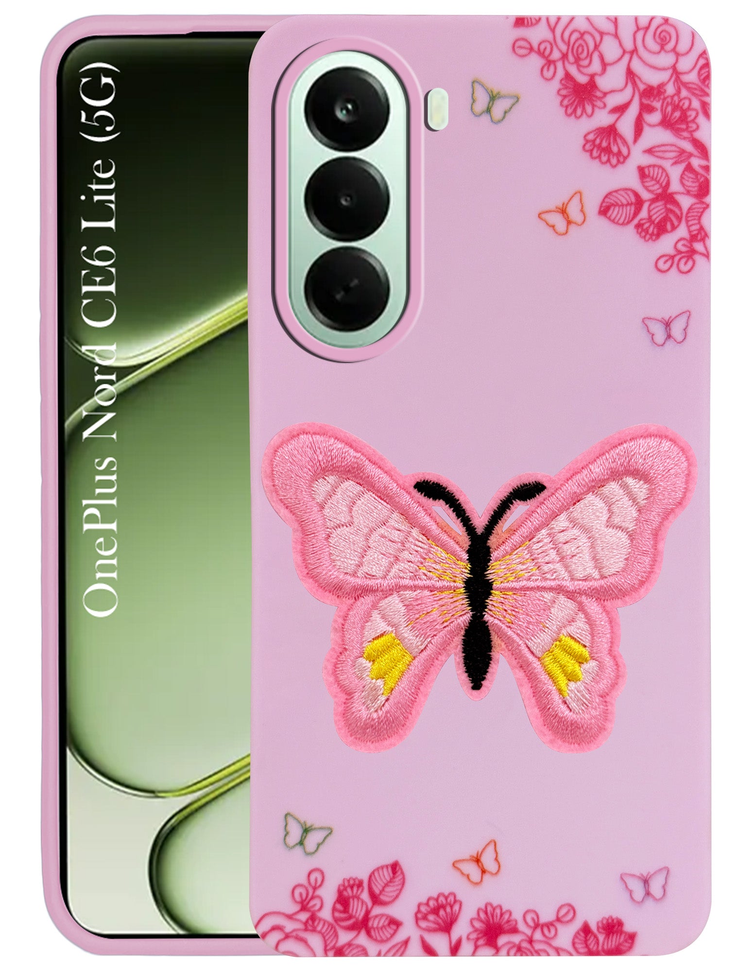 For OnePlus Nord CE 6 Lite Back Cover Case (Soft Butterfly Embroidery | Women Teen Girls | Camera Protection| Matte Silicone)