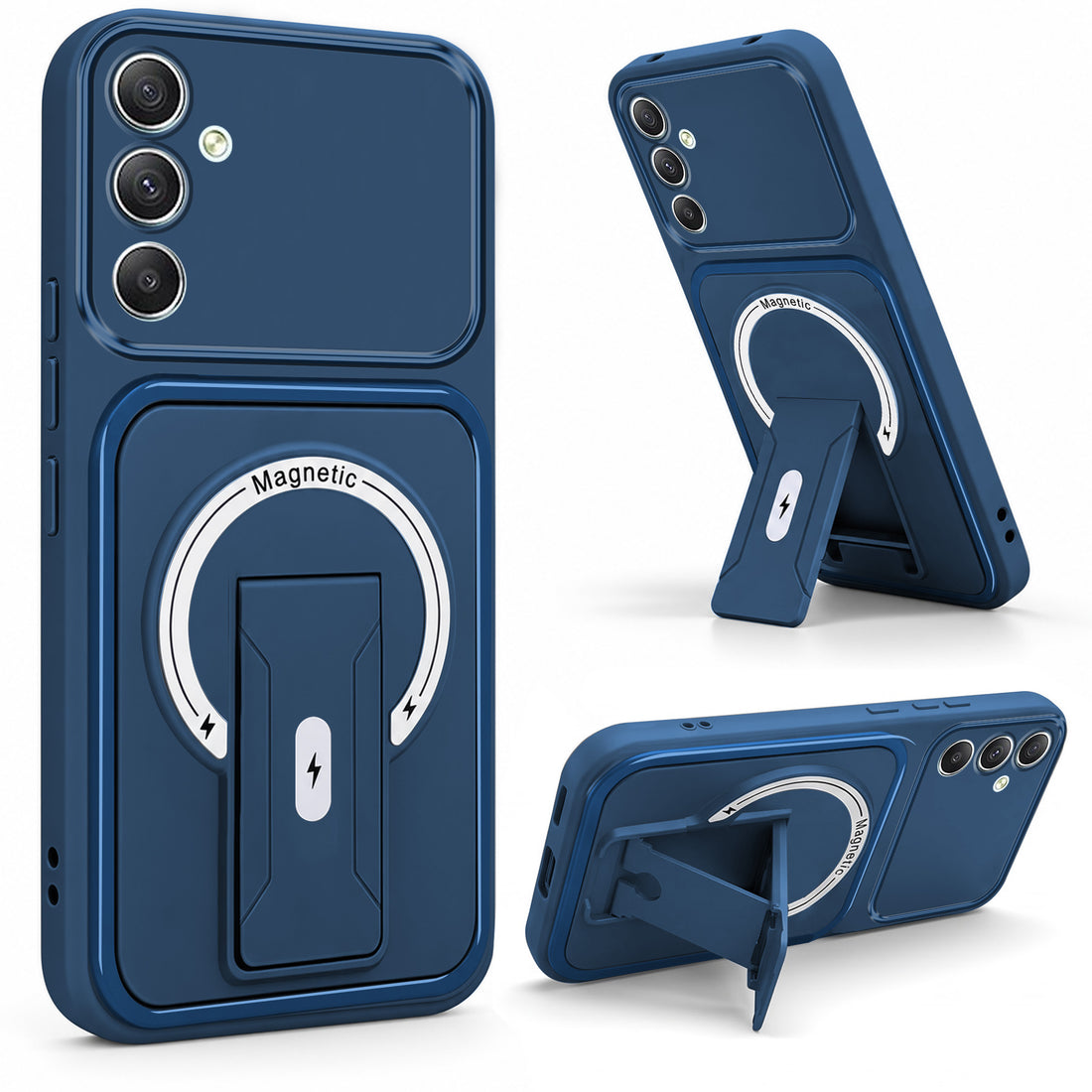 For Samsung Galaxy A34 5G Back Case Cover Metallic (Hybrid Armor Kickstand | MagSafe Compatible | Camera Protection Shockproof)