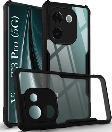 For Vivo T3 Pro Back Cover Case (Shockproof with Polycarbonate Clear Panel)