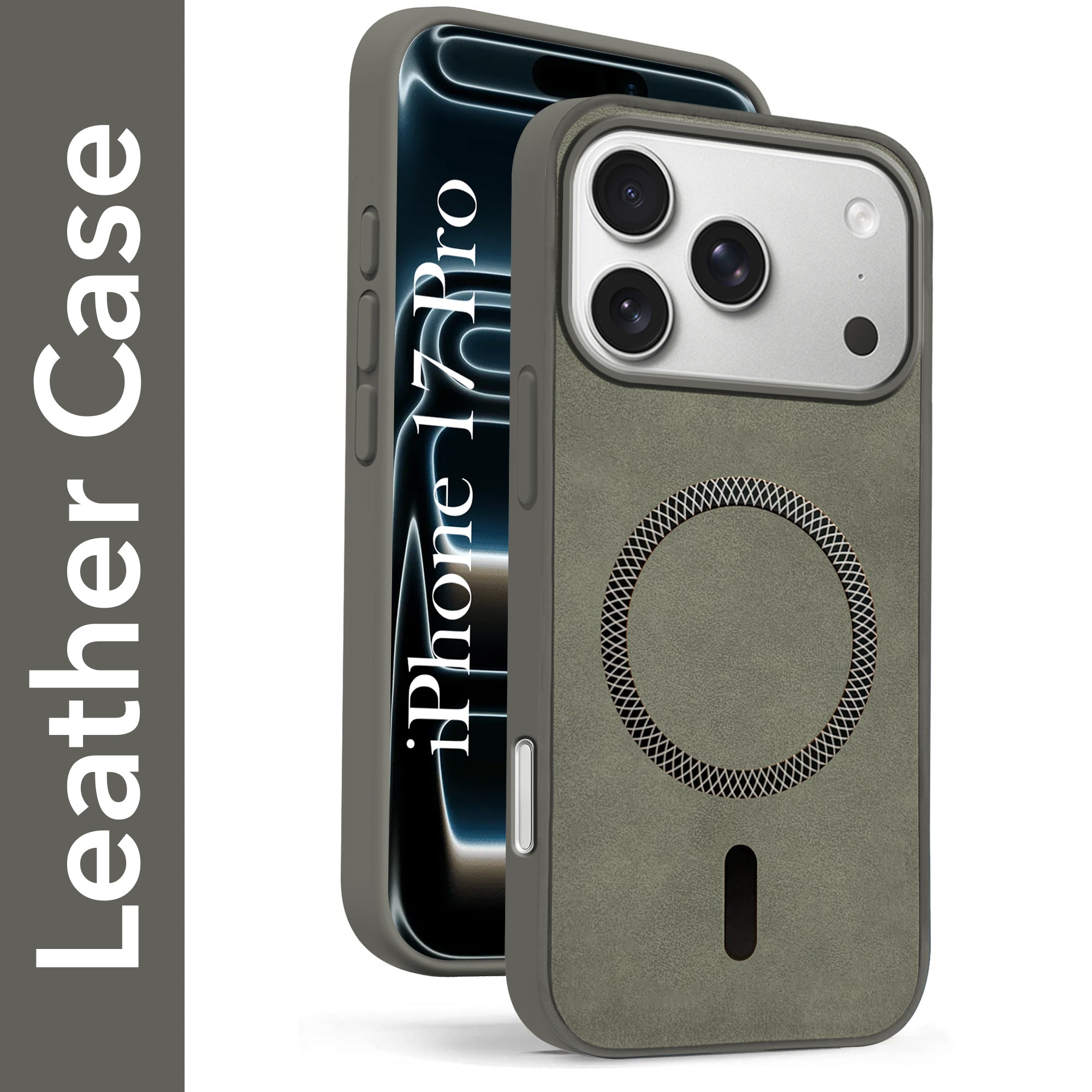 For Apple iPhone 17 Pro Back Cover Case Leather Finish (MagSafe Compatible Wireless Charging | Soft Touch | Camera Bump Protection)