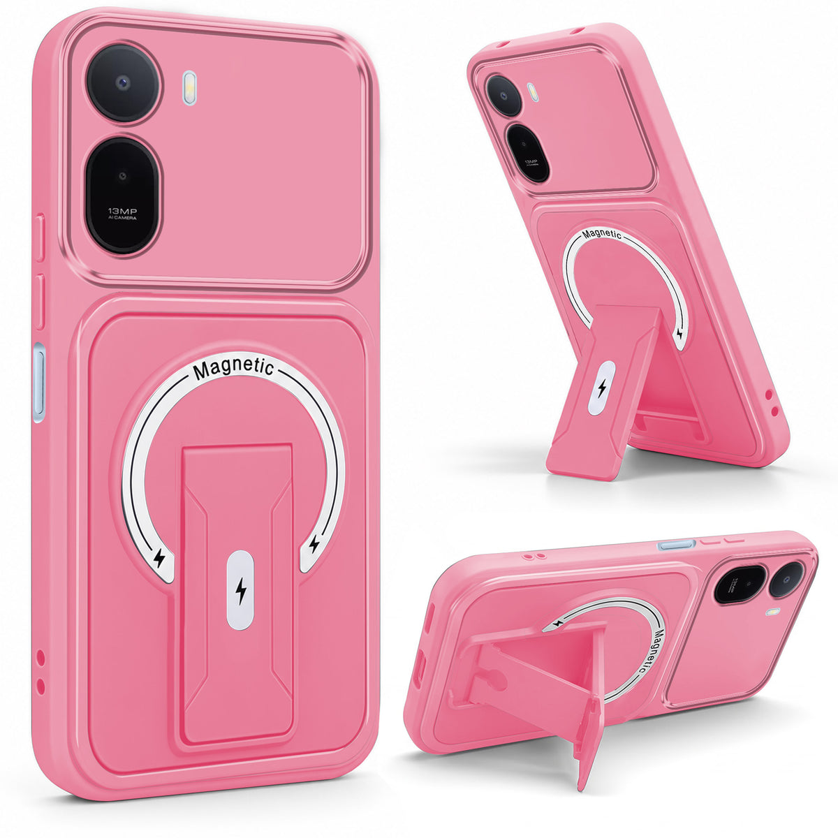 For Redmi A7 Pro 4G|5G Back Case Cover Metallic (Hybrid Armor Kickstand | MagSafe Compatible | Camera Protection Shockproof)