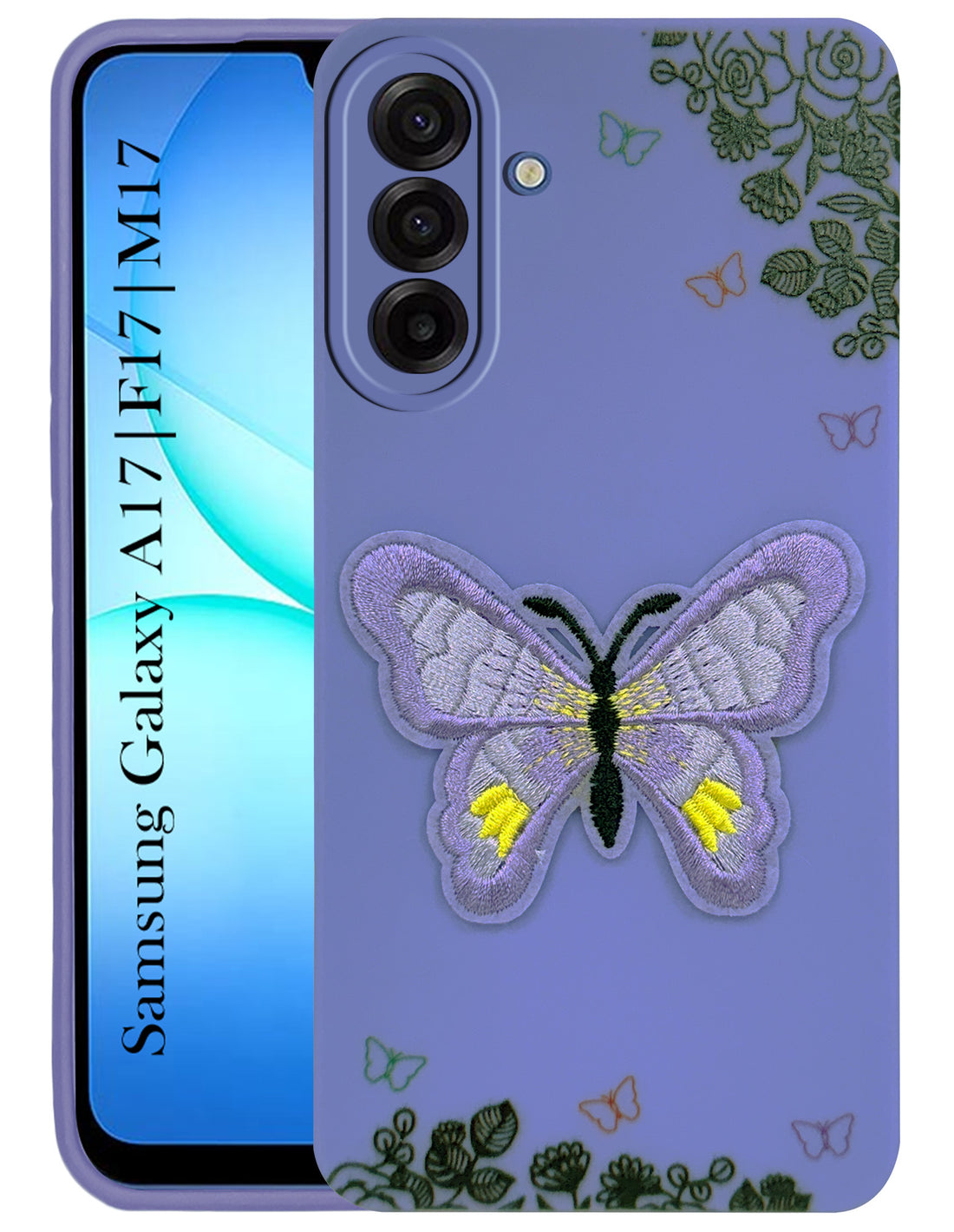 For Samsung Galaxy A17 | Samsung F17 | Samsung M17 5G Back Cover Case (Soft Butterfly Embroidery | Women Teen Girls | Camera Protection| Matte Silicone)