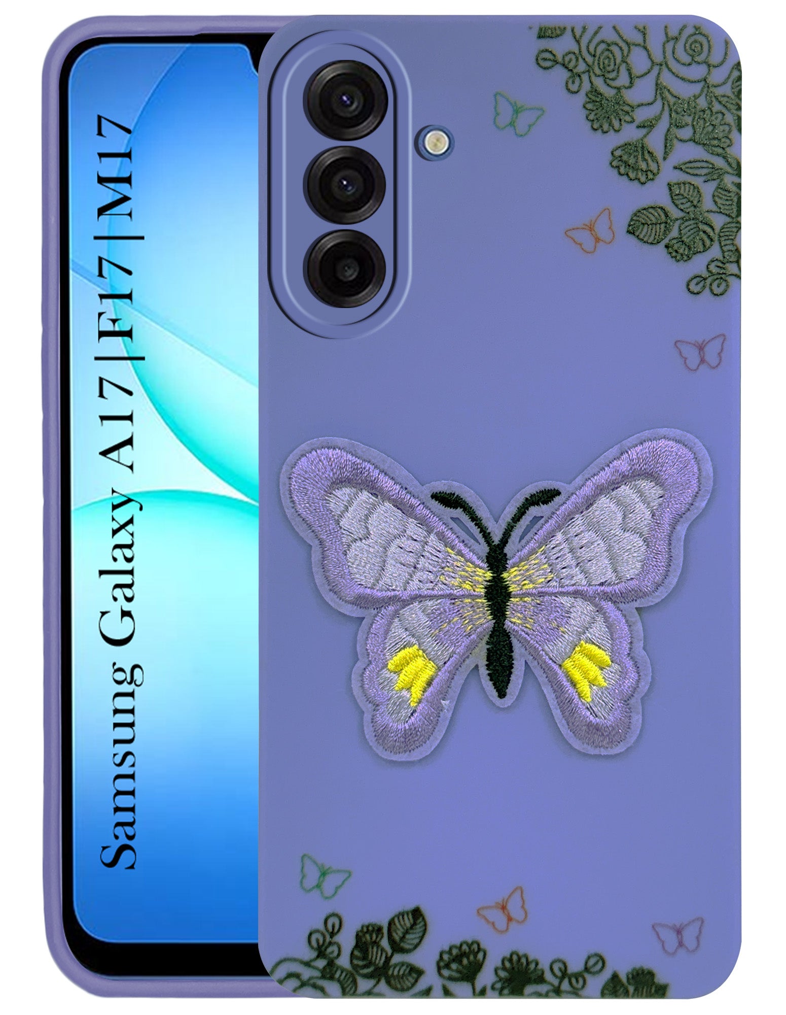 For Samsung Galaxy A17 | Samsung F17 | Samsung M17 5G Back Cover Case (Soft Butterfly Embroidery | Women Teen Girls | Camera Protection| Matte Silicone)